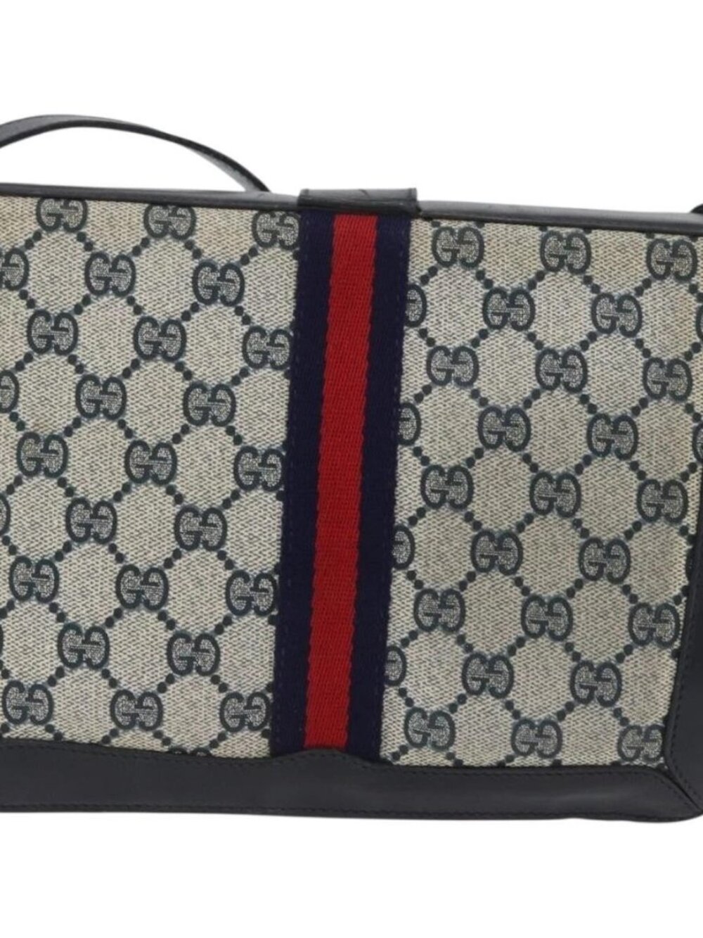 GUCCI GG Supreme Sherry Line Shoulder Bag PVC Navy Gold Auth 171984 - Picture 2 of 16